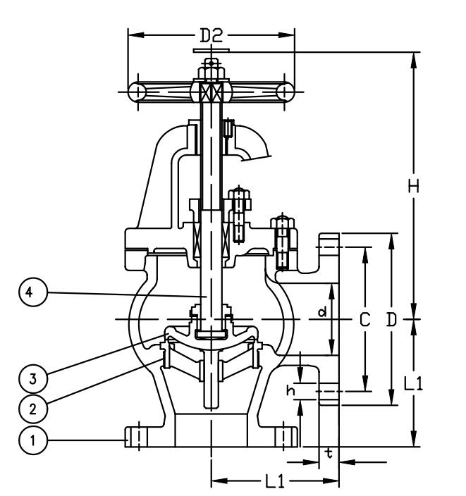 JIS F7308 Marine Cast Iron Angle Valve Drawing